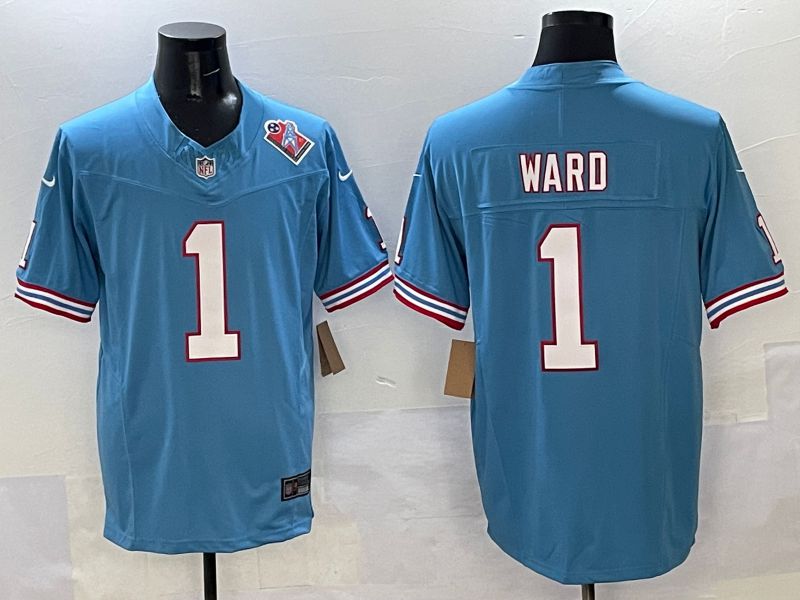 Men Tennessee Titans #1 Ward Light Blue Three generations Nike Limited 2025 NFL Jersey style 2->texas rangers->MLB Jersey